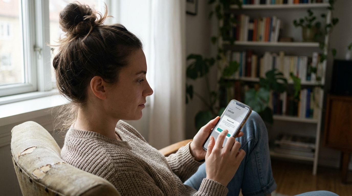 A person using a mobile phone to set responsible gambling deposit limits.